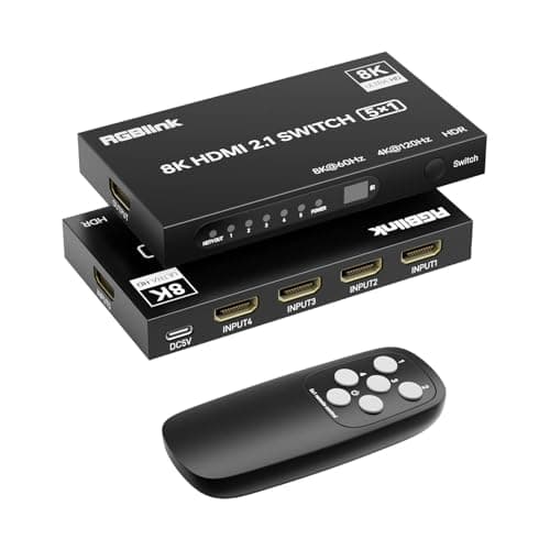 Image of RGBlink 8K HDMI Switch 5 in 1 Out, HDMI Splitter 8K@60Hz/4K@120Hz with Remote, 5 Port HDMI 2.1 Switcher, Compatible with PS5/4, Xbox, Fire TV Stick, Blu-Ray, HDTV, Monitor, Projector