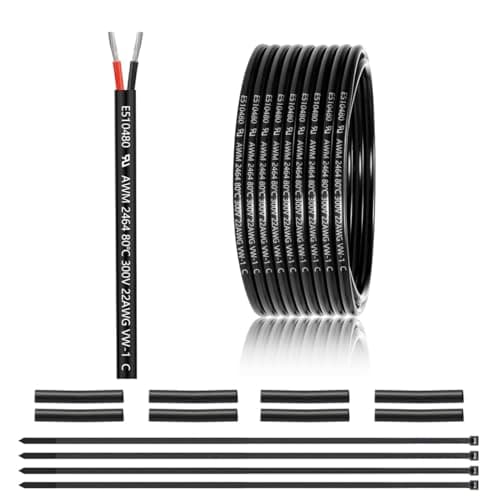 Image of 22 AWG 2×0.3mm² 2 Core 12V 24V Electrical Wire 25FT/7.62M, 22 Gauge 2 Conductor Wire Cable Stranded Tinned Copper PVC Twin Wires for LED Strips Lighting, Outdoor Cable, Automotive, CE Listed