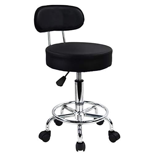 Image of KKTONER PU Leather Rolling Stool Mid-Back with Footrest Height Adjustable Office Computer Home Drafting Swivel Task Chair with Wheels (Black)