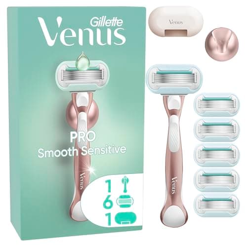 Image of Gillette Venus Pro Smooth Sensitive Rosegold Women's Razor- 6 Blades, 5 Diamond‐Like Coated Blades