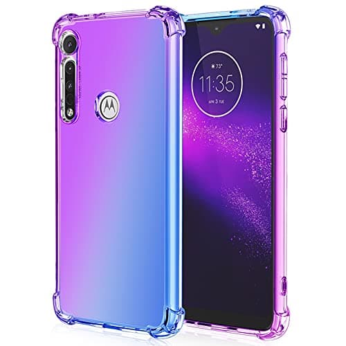 Image of HUANGTAOLI Case for Motorola Moto G8 Plus, Airbag Drop Protection Gradient Color Bumper Phone Case Purple/Blue