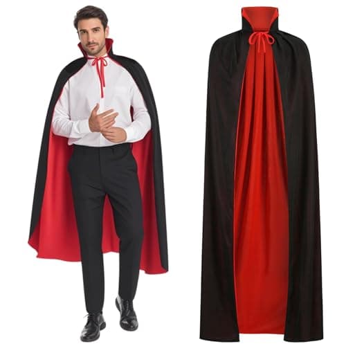 Image of maxToonrain Reversible Black & Red Cape for Adults, Easter Halloween Christmas Cloak Fancy Dress Vampire Witch Wizard Role Play for World Book Day (170CM,Stand Collar)