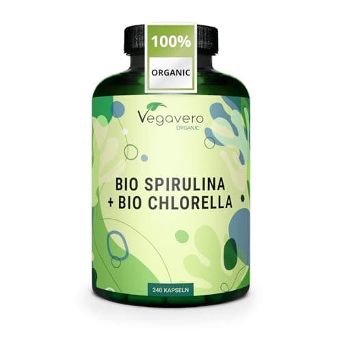 Image of Vegavero Organic Spirulina and Chlorella Capsules High Strength | 2000 mg Per Serving | 240 Capsules | NO Additives | Pure Powder | Vegan