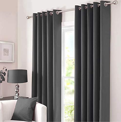 Image of Kinfolk Textile Blackout Thermal Eyelet Ring Top Insulated Pair of Curtains Including 2 Tiebacks (Charcoal Grey, 66" x 90")