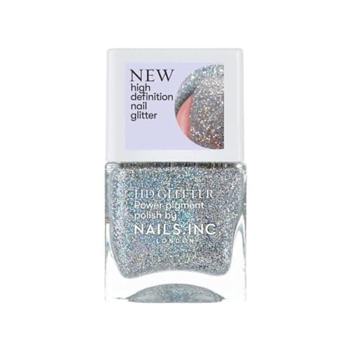 Image of Nails Inc HD Glitter, Ring Light Ready, Silver, Metallic, Glossy, No Chip, Long Lasting, Quick Dry, Air Dry, Professional Manicures & Pedicures, Fingernails & Toenails, Vegan Nail Polish, 14 ML