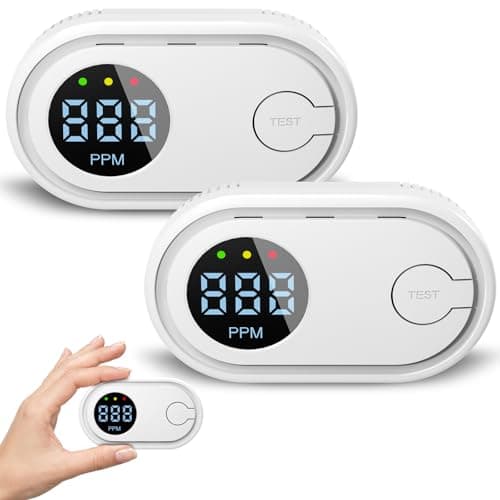 Image of Carbon Monoxide Detector 2 Pack, Battery Powered CO Alarm with LED Display, 85 dB Audible, EN50291 Standard, Mini Portable Carbon Monoxide Alarm for Home and Car Safety (AAA Battery NOT Included)