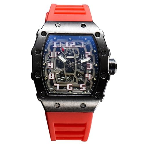 Image of RORIOS Men's Quartz Watches Fashion Tonneau Wristwatch Luminous Analogue Watch Casual Sport Watch for Men with Date Calendar Black Red