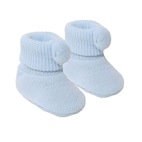 Image of Soft Touch Baby Boys Girls Pom Pom Booties Baby Pom Pom Bootees Booties Size NB-3 Months S408 (Sky Blue)