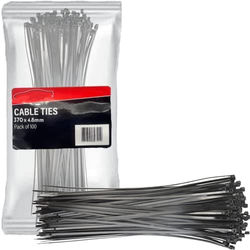 Image of Xtremeauto Cable Ties 100 Pack Zip Ties - Heavy Duty Zip Tie Pack, Nylon Cable-Ties, Strong Self-Locking Cable Tie Wire Ties, Perfect for Home, Garden, Office, Mechanics & DIY (370mm x 4.8mm, Black)