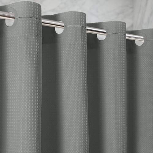 Image of Zemyovia Waterproof No Hooks Waffle Shower Curtain, 260GSM Heavy Duty Fabric, 180 x 190 cm, Luxury Hotel Spa Style for Bathroom, Machine Washable, with 10 Durable Split Grommets, Standard Size, Grey
