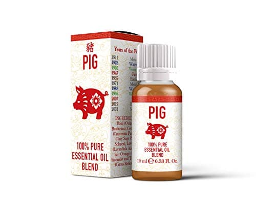 Image of Mystix London | Pig Chinese Zodiac Essential Oil Blend 10ml | Uplifting Citrus & Herbal Aroma | Basil Ocimum Basilicum Lavender Lavandula Angustifolia