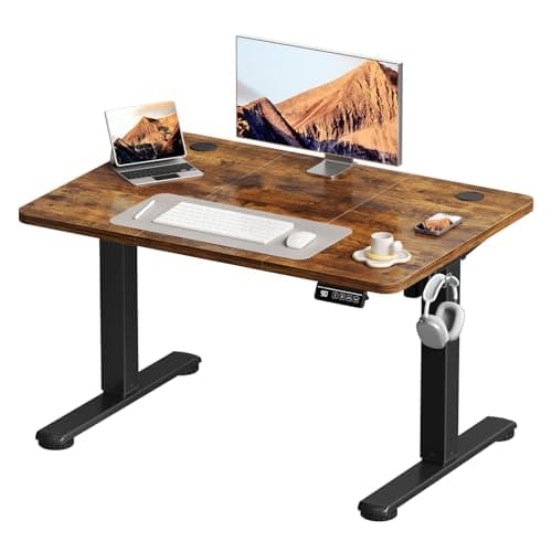 Image of Devoko Electric Standing Desk 100x60cm Sit Stand Table Height Adjustable Desk with Backpack Hook and Memory Smart Pannel, Home Office Table with Splice Board,Rustic Brown