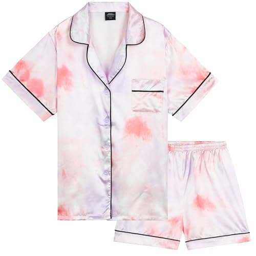 Image of CityComfort Girls Pyjamas for Kids & Teenagers Summer Nightwear Sets Button Down Satin Short PJs Breathable Soft Loungewear Short Sleeved Jammies for Girls (11-12 Years, Multi Tie Dye)