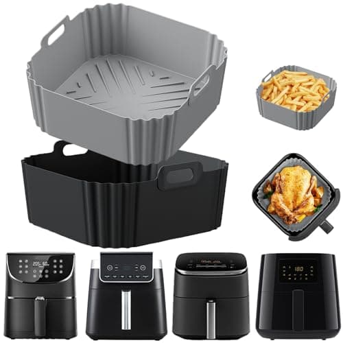 Image of Air Fryer Liners Silicone,2 PCS Ninja Air Fryer Liners for Ninja MAX PRO AF180UK 6.2L /Ninja Pro AF140UK 4.7L, Square Silicone Air Fryer Liner for COSORI 5.5L/6L, Philips 6.2L, Tefal 5L