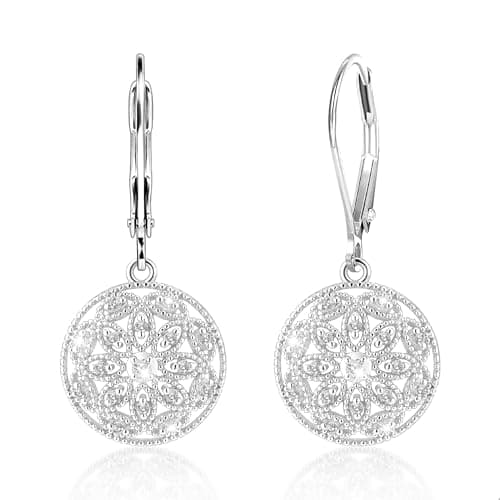 Image of ALEXCRAFT Silver Earrings for Women 925 Sterling Post Hypoallergenic Cubic Zirconia Filigree Leverback Dangle Earrings Lightweight Silver Disc Drop Earring Trendy Fashion Jewelry Gifts