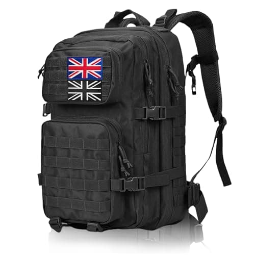 Image of Vnvnvnv 45L Military Tactical Backpacks Large Molle Army Assault Pack 3 Day Bug Out Bag Laptop Bag for Hiking Treeking Black Hunting Rucksack with 2 Flag Patches (Black)