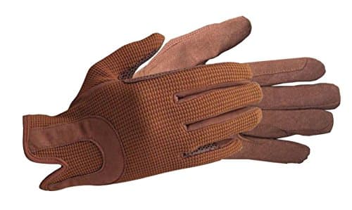 Image of All Day Horse Riding Gloves Ladies Dublin Track Fabric Gloves Leather Equestrian (Brown, M)