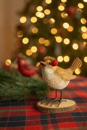 Image of Marco Paul Christmas Robin Ornament with Earmuffs - Small Festive Bird Decoration, Freestanding Resin Robin Figure for Xmas Home Décor, Tree Displays, Winter Shelves & Garden Scenes