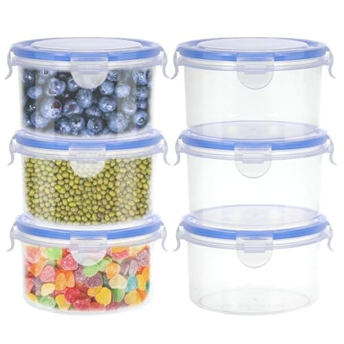 Image of Kssvzz 6 Pack 600ml Round Food Containers with Lids Airtihgt, Plastic Reusable Snack Pots with Clip Lock, Leak-proof Small Storage Container Set Stackable for Yoghurt, Fruit, Snack