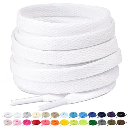 Image of Stepace 2 Pairs Flat Trainer Shoe Laces 5/16" Wide Laces for Sneakers Sports Athletic Shoes - 15 Colors Shoelaces White 120
