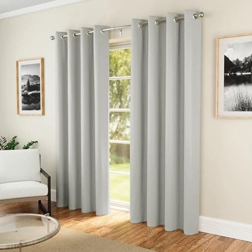 Image of Enhanced Living Nightfall Eyelet Curtains - Thermal Grey Curtains for Bedroom - 66x90 inch (168x229 cm) - 230gsm, Supersoft, Energy Saving & Noise Reducing - 2 x Curtain Panels