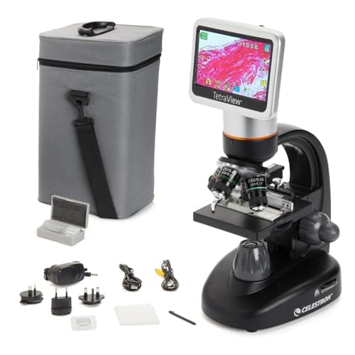 Image of Celestron 44347 TetraView LCD Digital Touchscreen Microscope, 40x-400x Magnification, Black/Silver