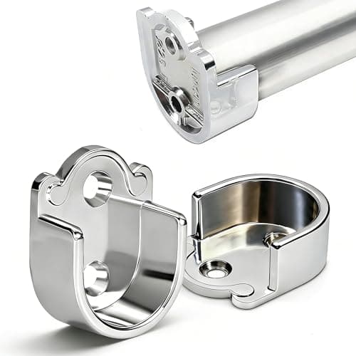 Image of 2 Pcs Wardrobe Rail Bracket, 19mm Diameter Wardrobe Closet Rod Holder, Shower Curtain Rod Pole End Supports, Zinc Alloy U-Shaped Flange Sockets for Bathroom & Wardrobe (Silver)