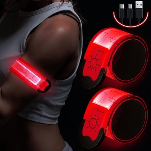 Image of Simket LED Armbands Rechargeable 2 Pack – High-Vis Reflective Running Lights, IPX4 Waterproof & 10-12H Runtime, Adjustable Arm Bands for Night Running, Cycling, Walking, Dog Walking, Men Women Kids