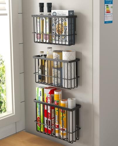 Image of EigPluy 3 Pieces Kitchen Cabinet Door Storage Box, Self-Adhesive Storage Box, Wall Mounted Metal Storage Boxes,Cabinet/Bathroom/Fridge Small Items Organiser Storage Boxes (Black3)