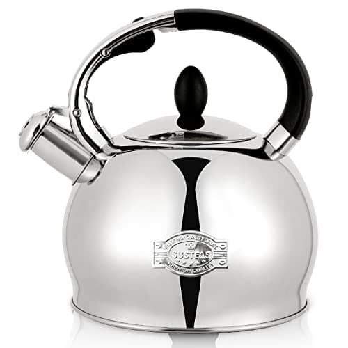Image of SUSTEAS Stove Top Whistling Tea Kettle-Surgical Stainless Steel Teakettle Teapot with Cool Touch Ergonomic Handle, with 1 Silicone Pinch Mitt Included,3L (Silver)
