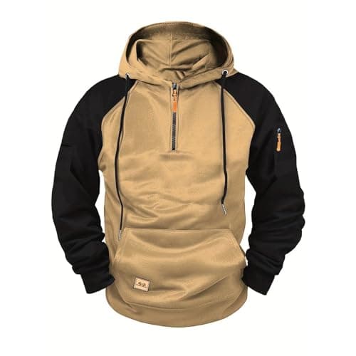 Image of KUIH Hoodies for Men 1/4 Zip Sweatshirt Micro Fleece Lined Pullover Hoodie Plain Hoody Long Sleeve Tops Warm Thermal Combat Tactical Sweatshirt Workwear Quarter Zip Jumper Outdoor Hoody Sportswear