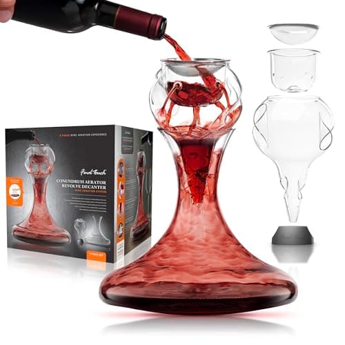 Image of Final Touch Conundrum Wine Aerator & Revolving Decanter Set Handmade Lead-Free Crystal 4-Phase Aeration System Stainless Steel Sediment Filter Glass Aerator Wine Tasting Pouring Accessories (WDA71590)