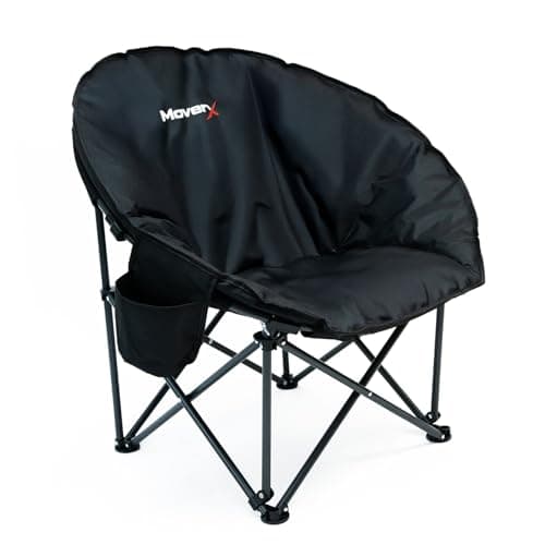 Image of MoverX Lightweight Moon Camping Chair, Padded Armchair, Folding Chair for Adults, Foldable Garden Outdoor Picnic Festival Camp Chair, Comfy with Pocket, Steel Frame, Black