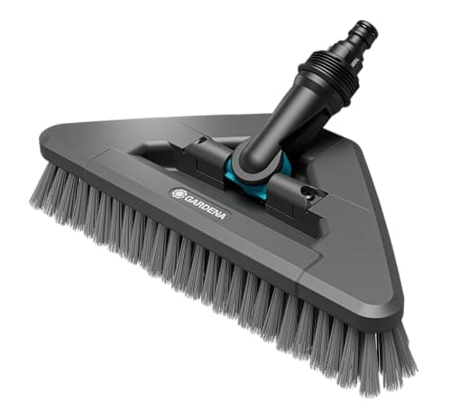 Image of Gardena Cleansystem soft flex long-handle brush: Brush for cleaning sensitive surfaces, soft bristles, triangular, swivelling, for connection to Cleansystem handle, for larger surfaces (18812-20)