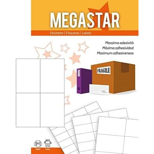 Image of MEGASTAR lp4ms-10548 – Pack of 100 Sheets Self-Adhesive Labels, 105 x 48 mm, White
