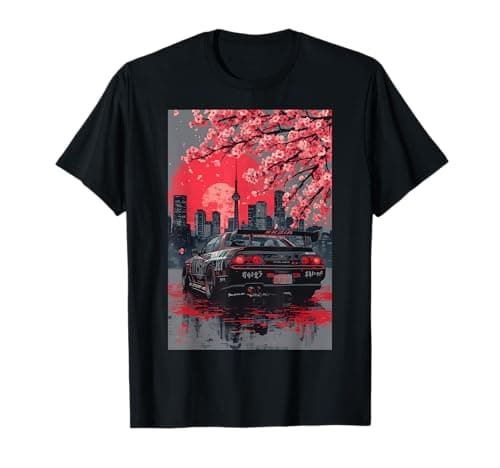 Image of Retro Japanese JDM Drift Race Car Tokyo Sakura Blossom Art T-Shirt