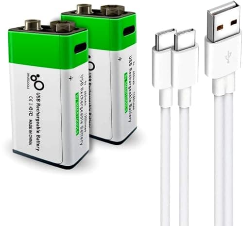 Image of Yangers 2 Pack PP3 6F22 9V Lithium 650mah Rechargeable Li-ion Battery with USB C Charger for Smoke Alarms CO Detector Microphone Multimeters Guitar Walkie Talkie Remote Controller Toys Medical Device
