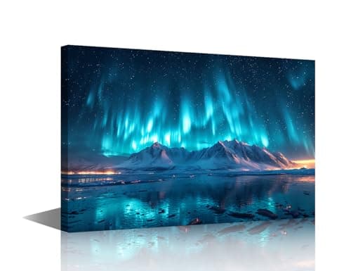 Image of Aurora Pictures for Living Room Night Sky Wall Art Prints on Canvas Northern Lights Painting Modern Artwork Aurora Borealis Wall Decor for Bedroom Office Bathroom Decor 18x12 in