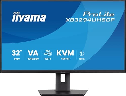 Image of iiyama XB3294UHSCP-B1 32 inch VA LCD USB-C Dock Display 95W Charging, 2ms, 4K, PiP/PbP, 2x HDMI,1 x DisplayPort In, 1x USB Type C, 4 x USB, KVM, HAS