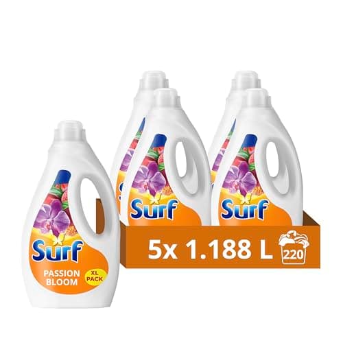 Image of Surf Passion Bloom Laundry Washing Liquid 220 washes with a joy-infused fragrance with natural essential oils lasting up to 12 hours in wear Detergent for brilliantly clean results (5x 1.188 L)