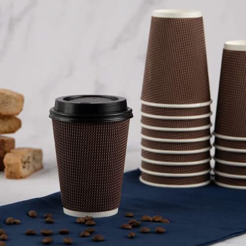 Image of My Home & Lighting Store Ripple Hot Cups with Lids for Coffee and Takeaway Drinks - Triple Wall Insulated Disposable Cups (25 Counts)