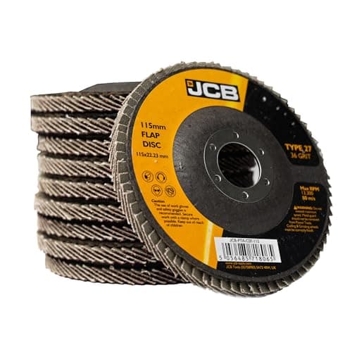 Image of JCB 10x Metal 36 Grit Flap Discs 115mm (4 1/2'') x 22.23mm for Angle Grinders, Rust Removal, Deburr, Smooth, Blend, and Remove Imperfections from Metals