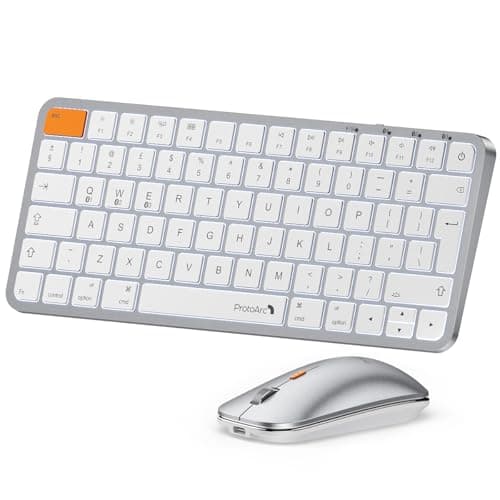 Image of ProtoArc Backlit Compact Bluetooth Keyboard and Mouse for Mac, KM90-A Multi-Device Wireless Keyboard Mouse for Mac, Quiet and Rechargeable, for MacBook Pro/Air, iPad - White Silver