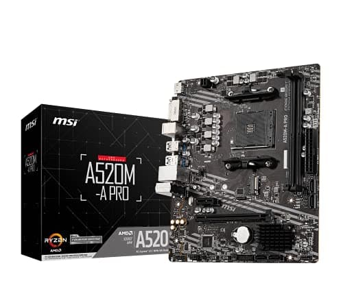 Image of MSI A520M-A PRO Motherboard mATX - Supports AMD Ryzen 3rd Gen Processors, AM4, DDR4 Boost (4600MHz/OC), 1 x PCIe 3.0 x1, 1 x M.2 Gen3 x4, Gigabit LAN