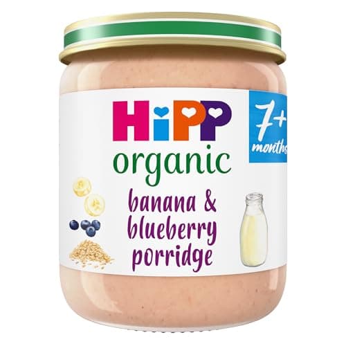 Image of HiPP Organic Banana & Blueberry Porridge Baby Food Jar 7+ Months 160g (Pack of 6)