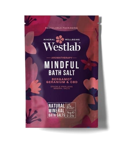 Image of Westlab Mindful CBD Bath Salts 1kg - Epsom & Himalayan Salts Infused with Bergamot, Geranium for Calming and Soothing, Guaranteed Purity.