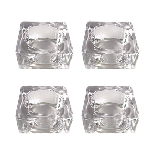 Image of Set of 4 Clear Glass Tealight Holders, Various Shapes, Suitable for 4cm Diametre Tealights Candles (Square)