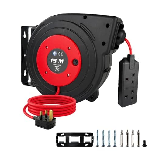 Image of EnergyPro 16.5 Metre Automatic Retractable Extension Cable Reel with UK BS1363 Plug, 2300W 230V, Overload Protection, Mountable for Garden, Workshop and Home Use