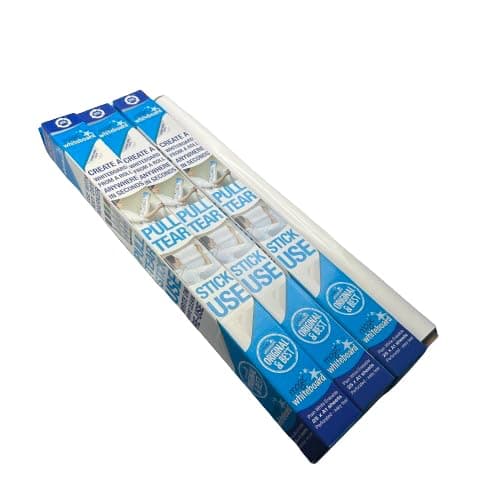 Image of 3 Rolls of Magic Whiteboard - Plain White 25 Perforated A1 Sheets. Static & Portable White Board for Walls, Doors, Windows. Sticks to Any Flat Surface. Write on with Any Dry Erase Marker - Easy Clean