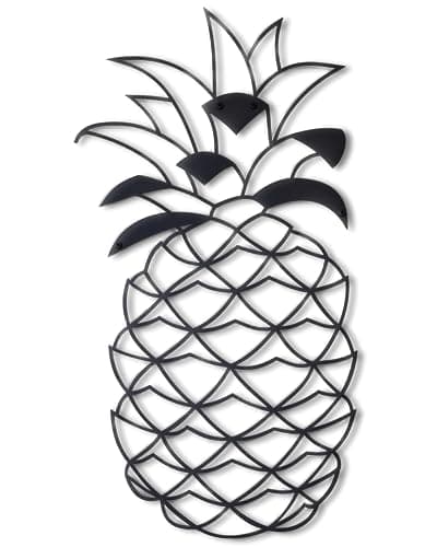 Image of Metal Wall Art For Garden & Home - Indoor Living Room, Bathroom, Kitchen, Bedroom & Outdoor Fence or Patio Wall Suitable. Non-Bend Black Metal Pineapple Hanging Decoration Contemporary Wall Art